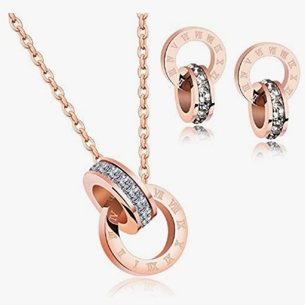 Azuria Gold Roman Numeral Necklace and Earring Set